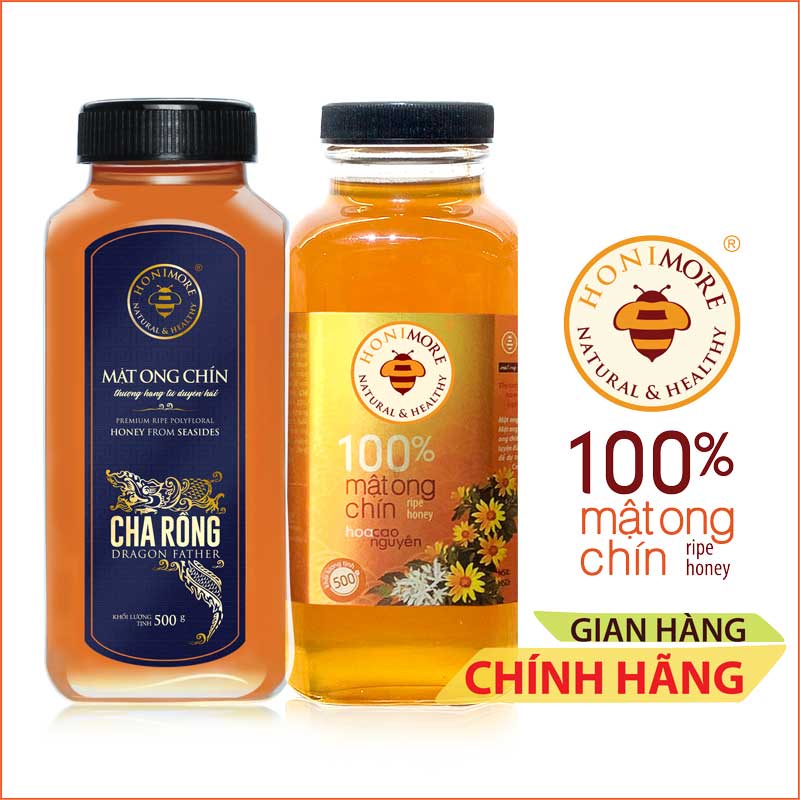 Combo Mật ong rừng thượng hạng Cha Rồng Honimore 500g + Mật ong rừng nguyên chất 500g - tăng cường sức đề kháng