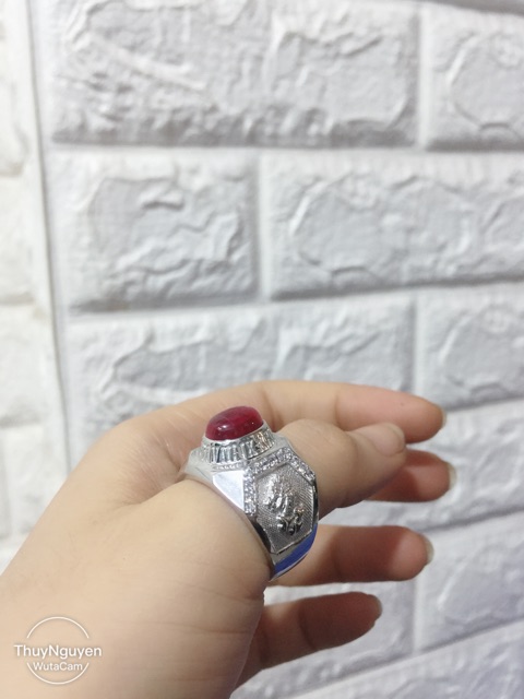 Nhẫn nam đá đỏ nhân tạo đai hình rồng bạc thật xi kim