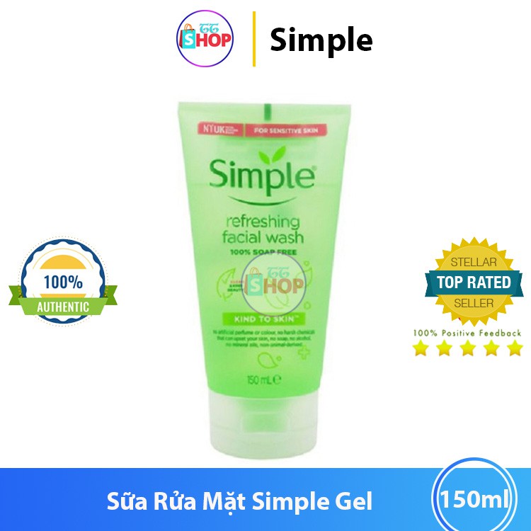 [Mã COS1904 giảm 8% đơn 300K] Sữa Rửa Mặt Simple Gel Kind To Skin Refreshing Facial Wash Gel 150ml