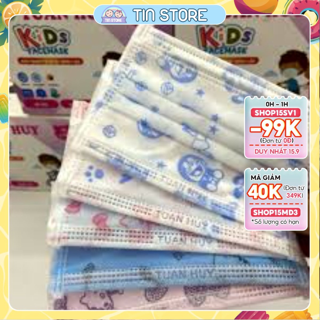 Khẩu trang y tế 4 lớp màu xanh chống bụi kháng khuẩn Thời trang Trẻ Em Tin Store