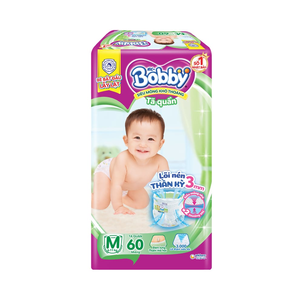 Bỉm tã Quần Bobby size M, 60 miếng