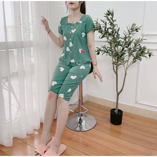Đồ Bộ Mặc Nhà Lửng Tim Chất Lụa Hàn Mềm Mát Có Size