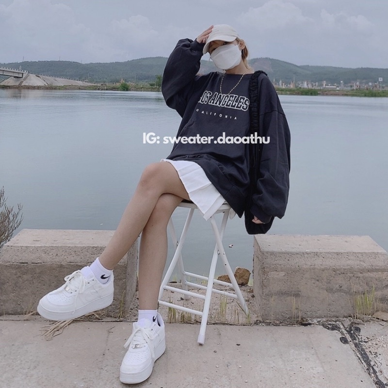 [ ẢNH THẬT ] ÁO SWEATER  LOS ANGELES ĐEN TAY BỒNG DÁNG RỘNG OVERSIZE | BigBuy360 - bigbuy360.vn