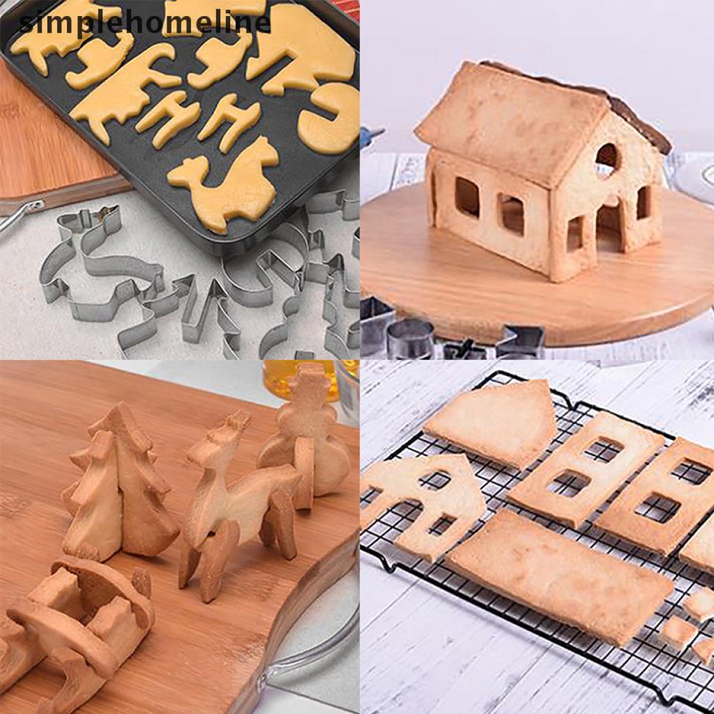 Bộ 18 khuôn làm bánh quy hình ngôi nhà gừng 3D phong cách giáng sinh