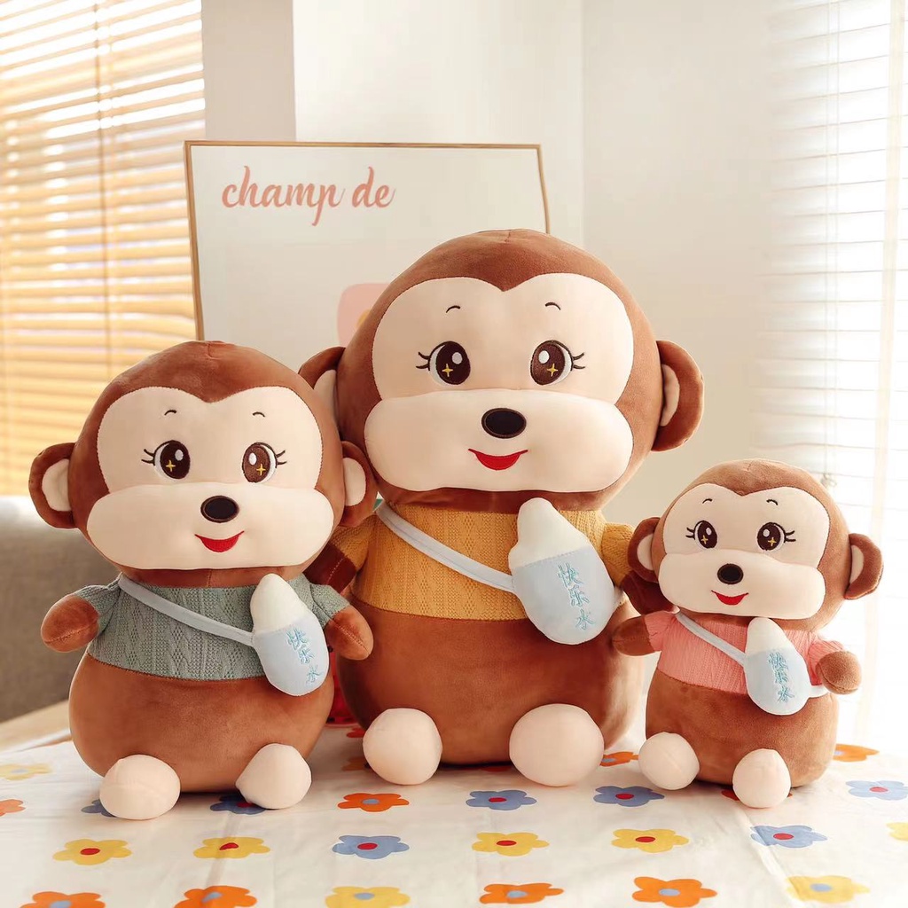 Gấu Bông Khỉ Đeo Bình Sữa Cute, Gối Ôm Con Khỉ Dễ Thương - Hàng Quảng Châu Cao Cấp