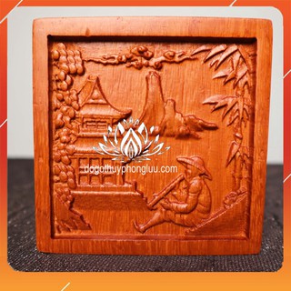Hộp vuông đựng đồ mini trạm ông lão gỗ hương