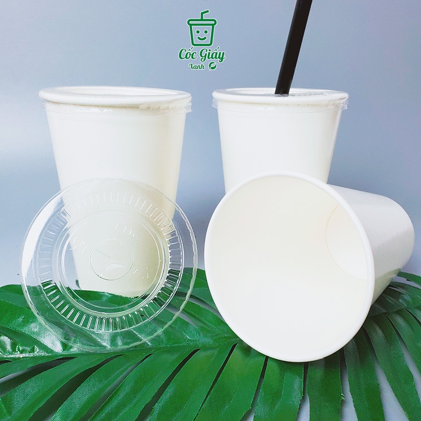 Combo 50 CỐC GIẤY XANH 360ml CÓ NẮP TRÀ CHANH Siêu Đẹp Lịch Sự