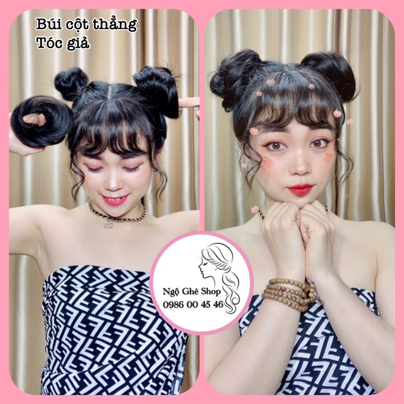 Búi cột thẳng tóc giả Đủ 4 màu: đen, nâu đen, nâu vàng, socola