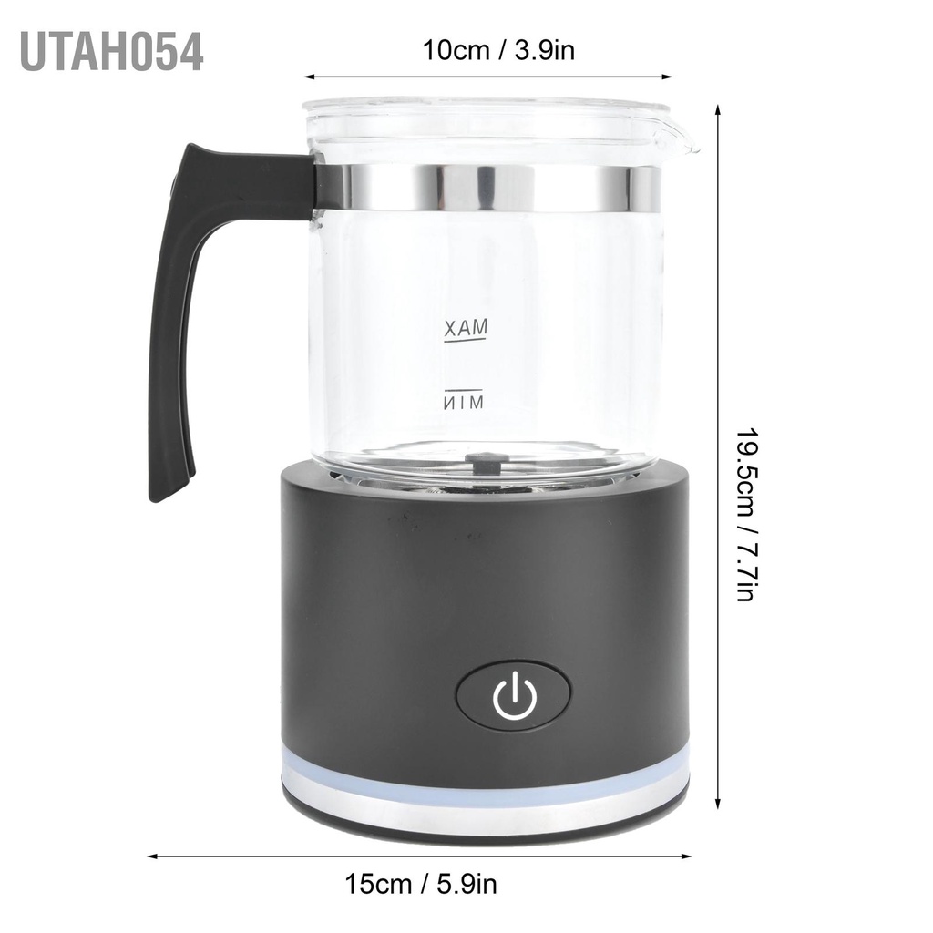 Utah054 Máy làm lạnh sữa bằng thủy tinh có thể nóng tạo bọt và điện tự động tháo rời cho cà phê Latte EU 220V Đen