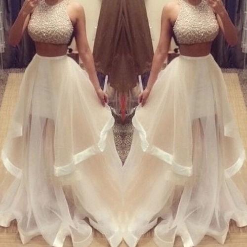 NFW♥2017 Two Piece Evening Bridesmaid Tulle Dress Formal Pageant Prom Party Gown