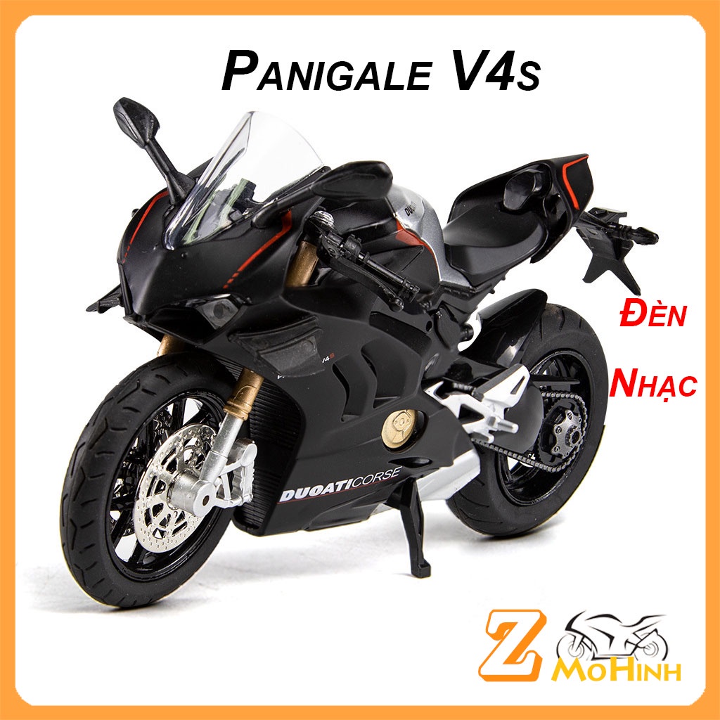 XE MÔ HÌNH MOTO DUOATI Panigale V4S màu đen có ĐÈN, ÂM THANH | HUAYI MODEL tỷ lệ 1:12 – Z SHOP