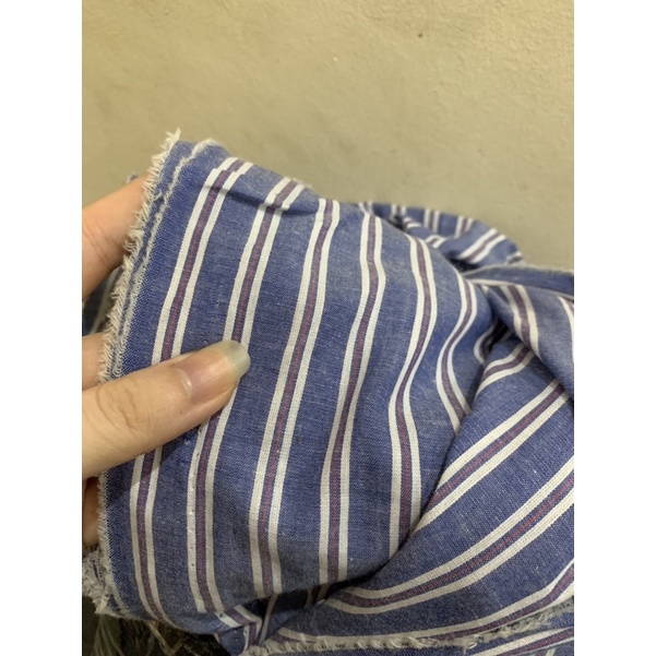 Vải Linen bột kẻ xanh