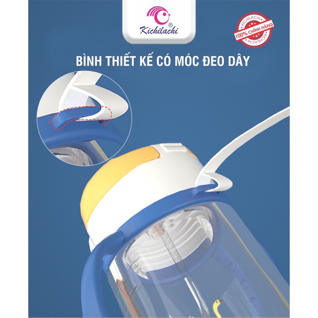 Bình tập uống chống sặc cho bé Kichilachi 220ml - 350ml có ống hút
