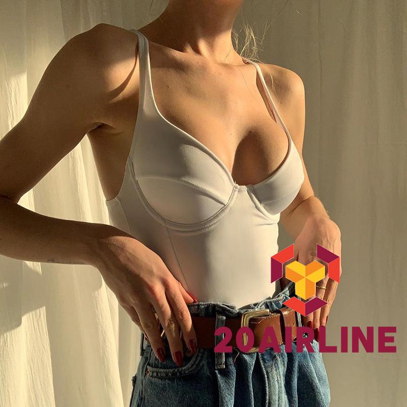 ♀Hy♠Áo Liền Quần Màu Trơn Cổ Chữ V Sâu Không Tay Nâng Ngực Cho Nữ