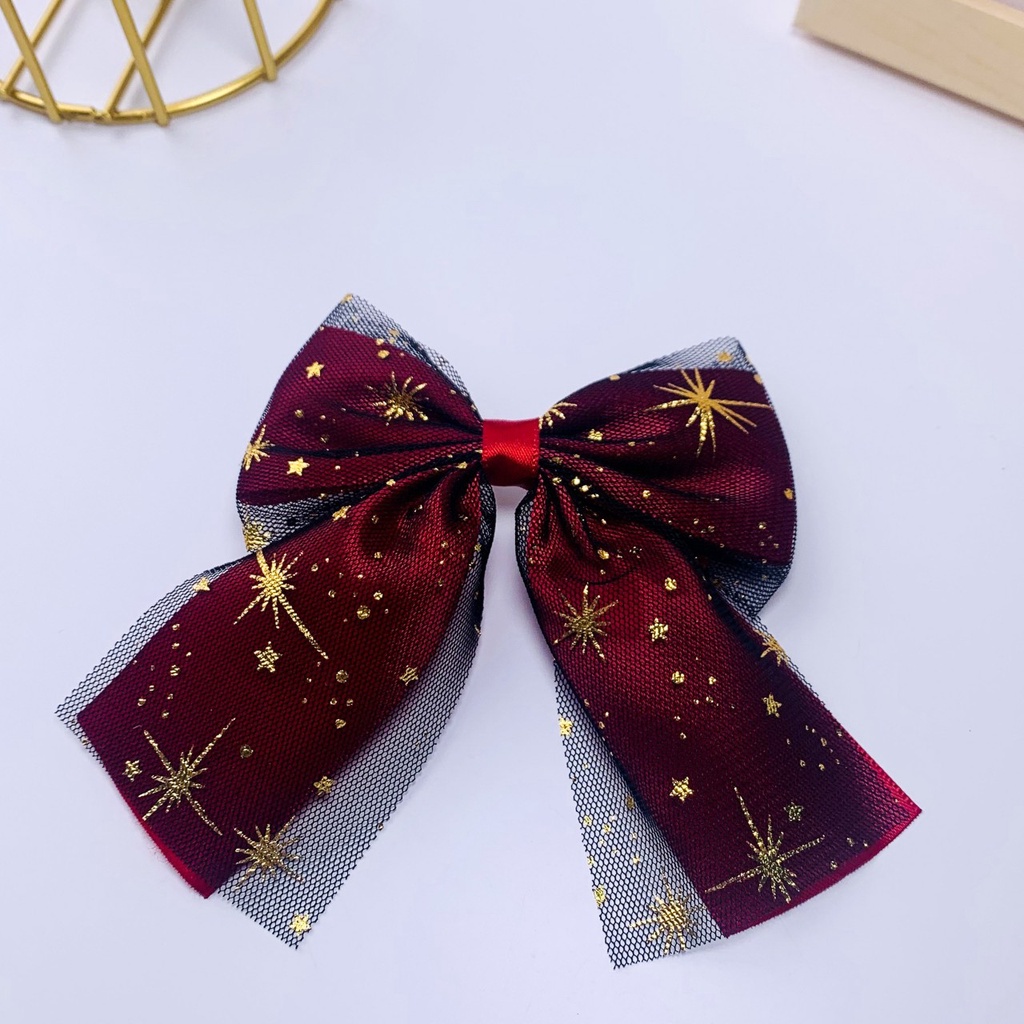 Kẹp nơ ren ánh kim màu đen và đỏ sang chảnh phong cách Hàn Quốc cho bạn gái - Selenshop