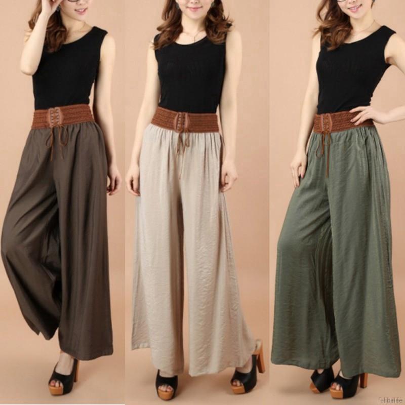 Quần ống rộng lưng thun cao cho nữ