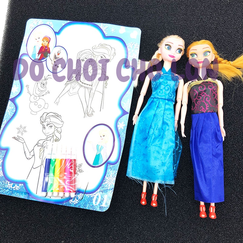 Bộ đồ chơi búp bê công chúa Elsa và Anna có khớp & BÚT LÔNG