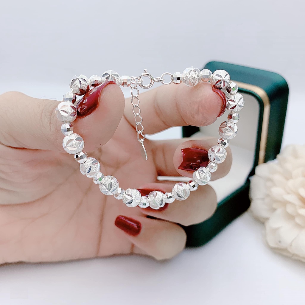 Lắc tay nữ, lắc tay bạc nữ bi cát, chuẩn bạc 925, hạt sáng bóng , mẫu phay đẹp