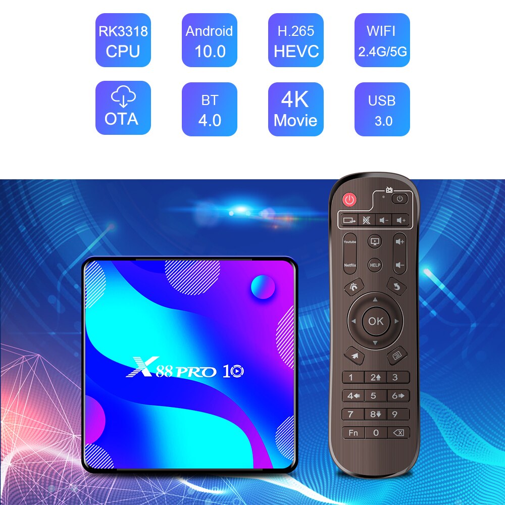 Đầu TV box X88 Pro 10 Android 10.0 Ram 4k Rom 128gb Bt4.0 2.4g / 5g Wifi 4k Netflix chuyên dụng