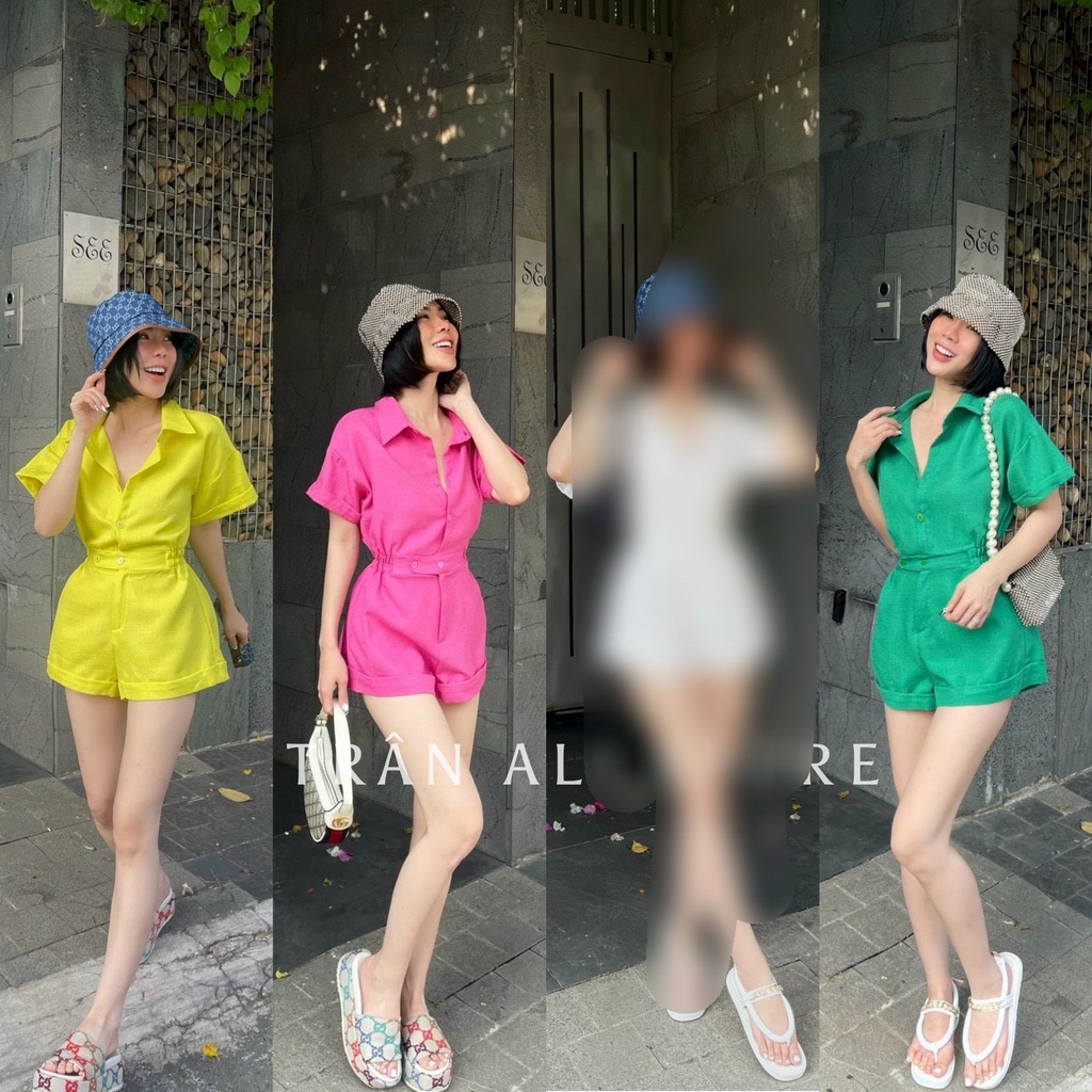 Set Đồ Bay Nữ Quần Đùi Jum Short Sơ Mi Kiểu Tay Ngắn Bo Chun Rút Eo Vải Thô Mịn Thời Trang Đi Biển Dạo Phố