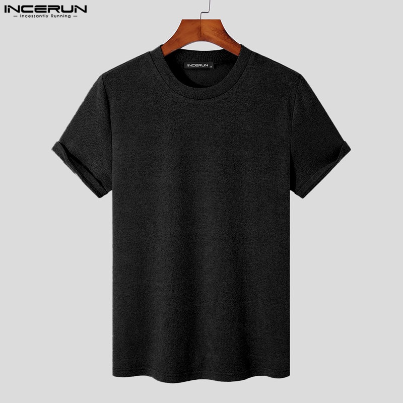 Áo thun tay ngắn cổ tròn INCERUN 4 màu thiết kế đơn giản cho nam
