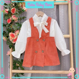Váy Yếm Cho Bé Gái 🌸DỄ THƯƠNG🌸 Set yếm áo chất đũi Hàn cho bé từ 10kg đến 28kg