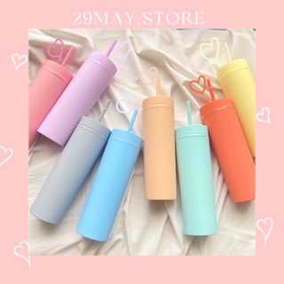 [ Bình nước nhựa 2 lớp màu pastel - Freeship ]