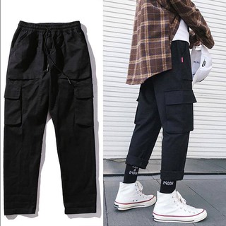 Quần túi hộp box pant màu đen/tan (LƯNG THUN)- BOX PANT IN BLACK/TAN UNISEX