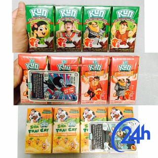 Sữa kun 1 lốc 4 hộp x110ml vị cam/ dâu/ lúa mạch