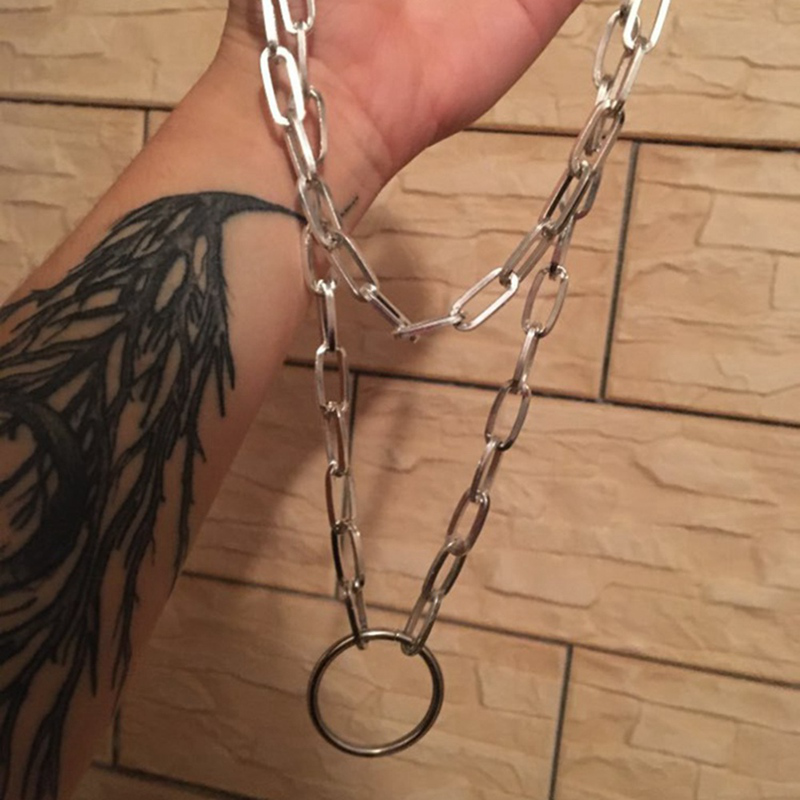 Vòng cổ chuỗi xích kép có khóa phong cách punk cá tính
