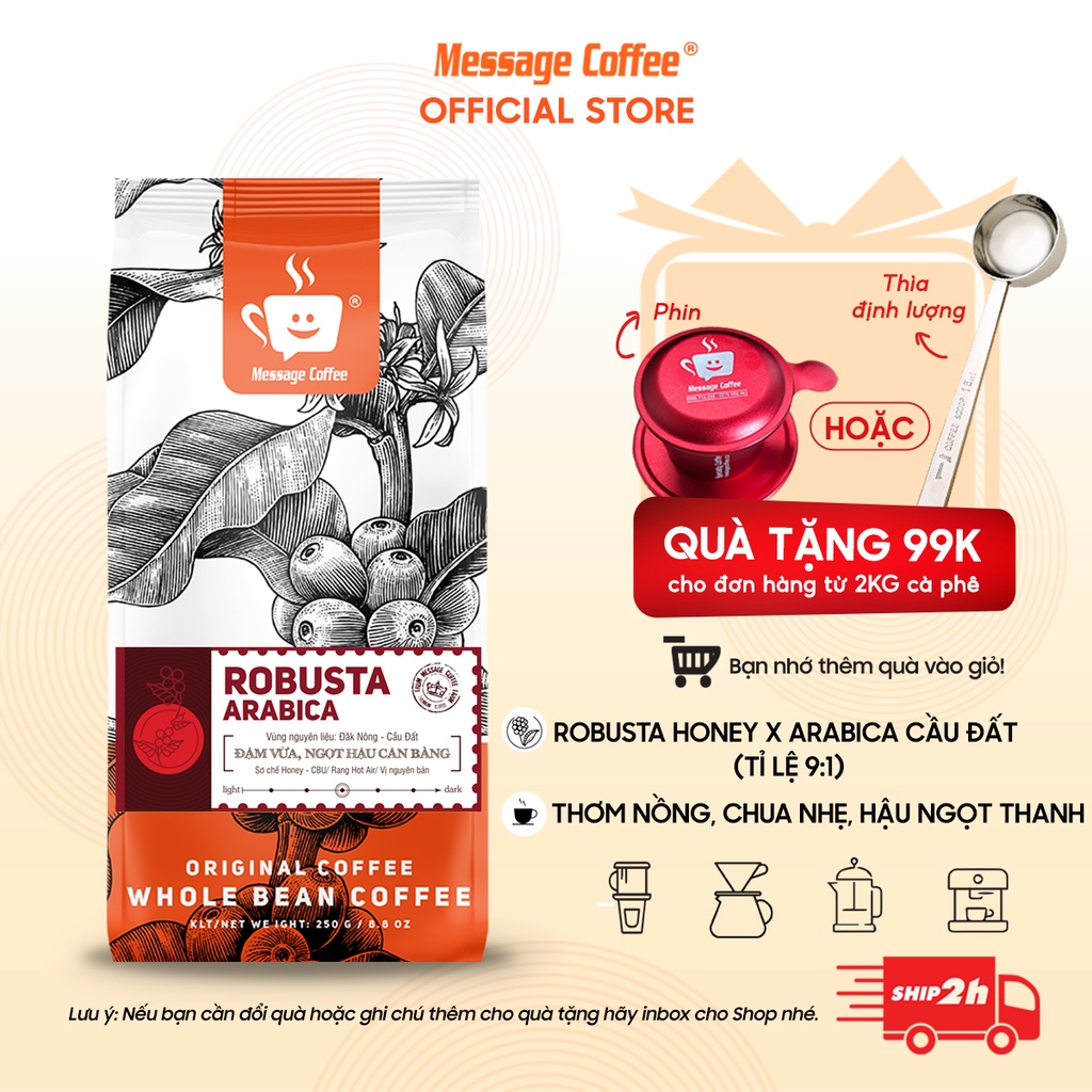 [TẶNG PHIN] COMBO 2kg BLEND Ro - A - 500g hạt,bột, 100% cafe mộc rang xay nguyên chất, pha phin máy từ Message Coffee