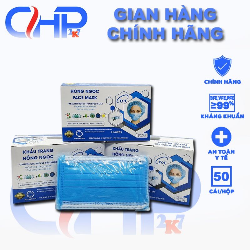 (Sỉ =Lẻ ) Hộp Khẩu trang y tế 4 lớp kháng khuẩn màu xanh 50 cái