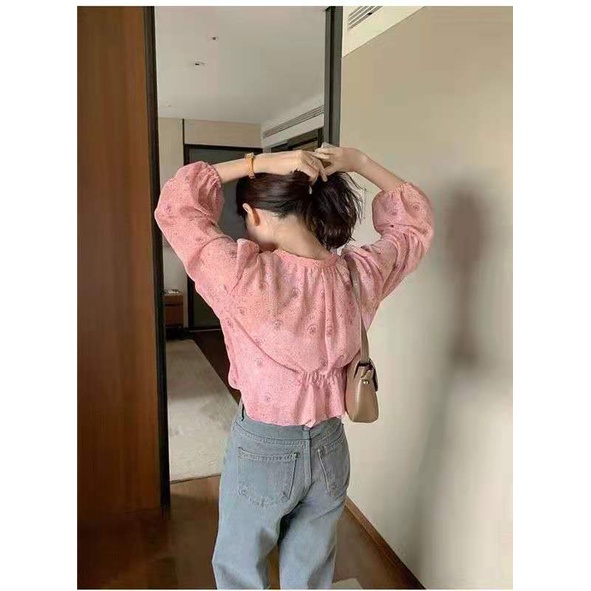 Áo Sơ Mi Nữ Tay Dài Họa Tiết Hoa Thời Trang Phong Cách retro