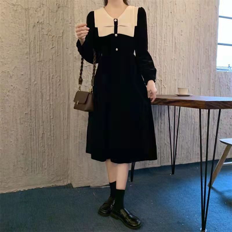 Đầm Perty nhung kẻ dáng ôm tay phồng thời trang Hàn Quốc dành cho nữ