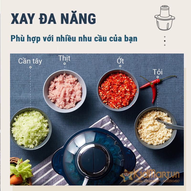 Máy Xay Thịt Đa Năng_Máy Xay Thực Phẩm-Tỏi Ớt-Rau Củ_ Bear QSJ-C03M1 2L_Cam Kết Bảo Hành Chính Hãng 18 Tháng