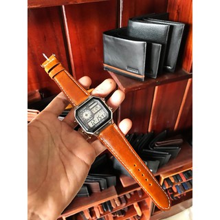 Dây Da Đồng Hồ Casio ae 1200 whd màu vàng bò kèm khóa