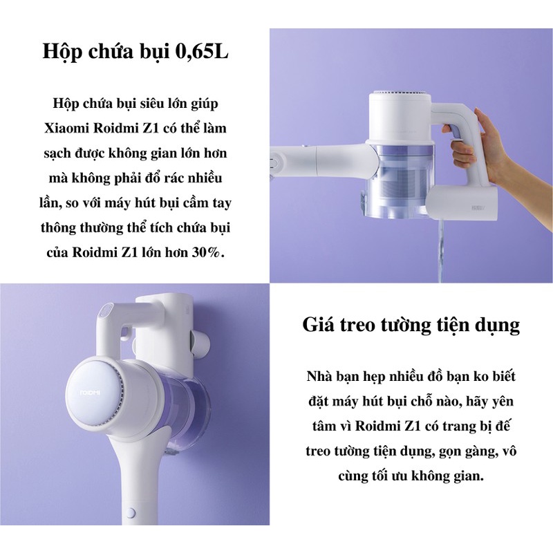 Máy hút bui cầm tay Xiaomi Roidmi Z1 - Máy Hút Bụi Cầm Tay Mini Cao Cấp - Máy Hút Bụi &amp; Lau Nhà Đa Năng Không Dây