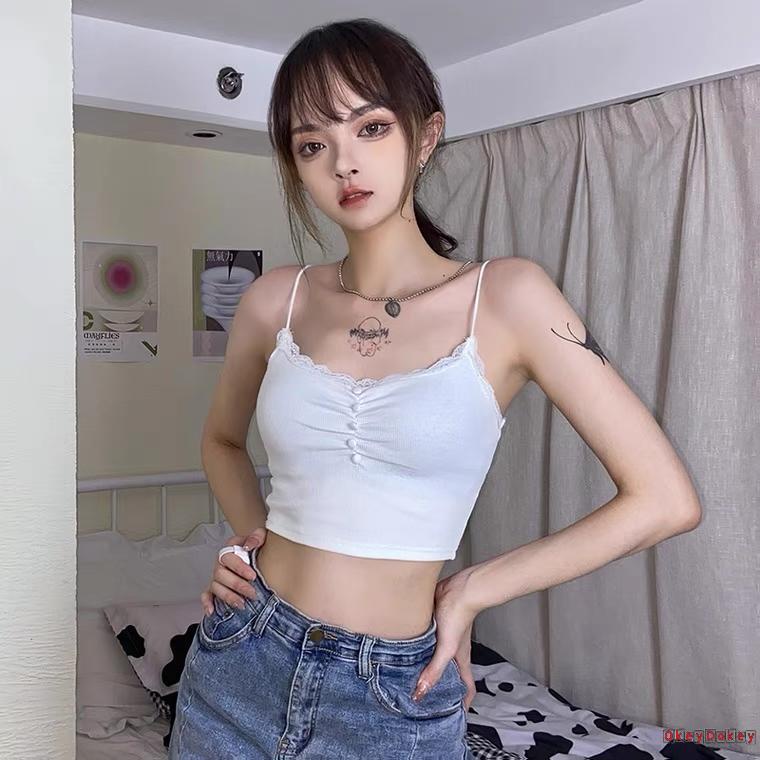 Áo Croptop Dệt Kim Không Tay Phối Ren Gợi Cảm Cho Nữ