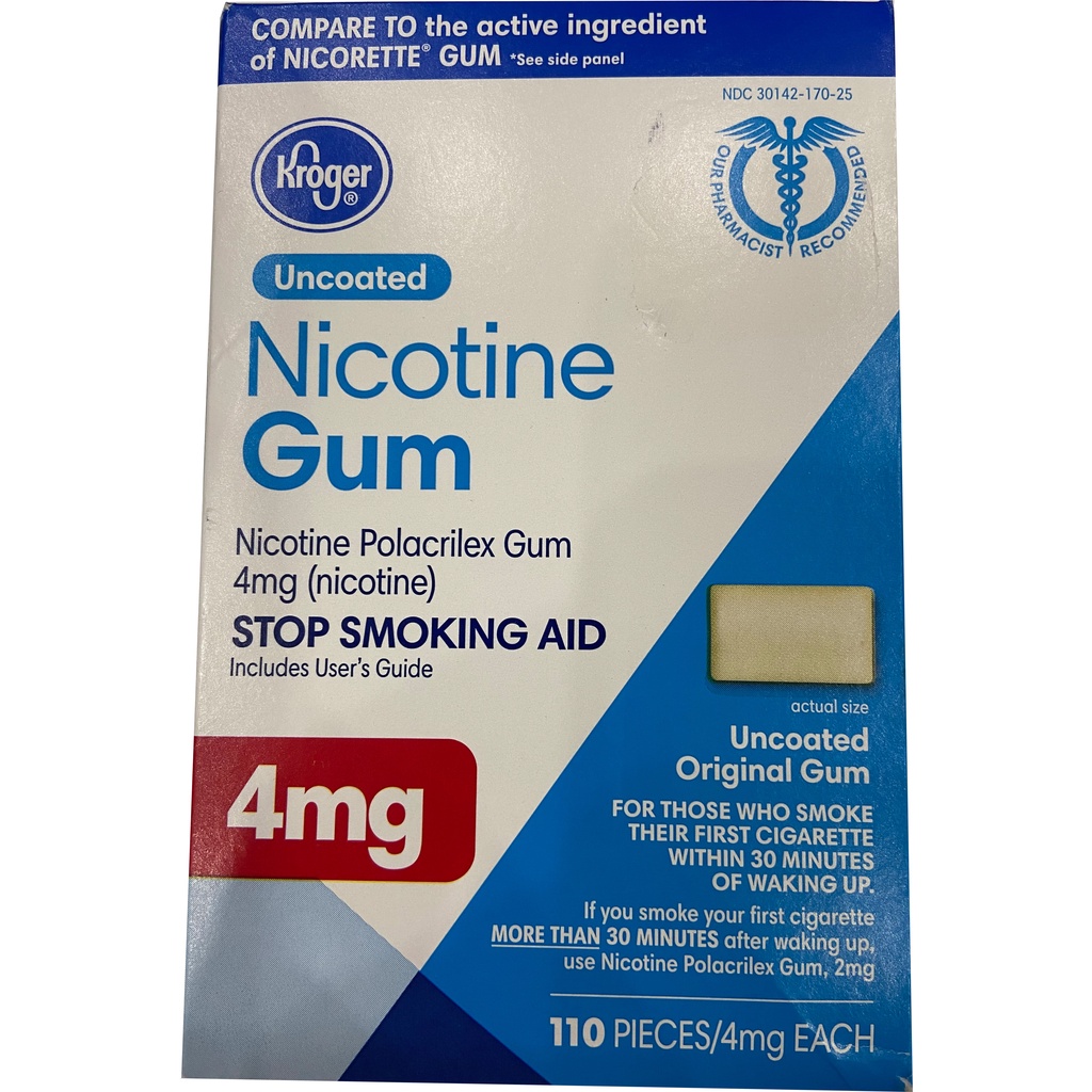 Kẹo cao su Kroger Nicotine Gum 2mg &amp; 4mg 110 viên, hương bạc hà