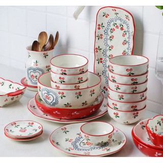 Bát đĩa đẹp họa tiết vẽ tay Cherry nhập khẩu chuẩn loại 1 sẵn hàng