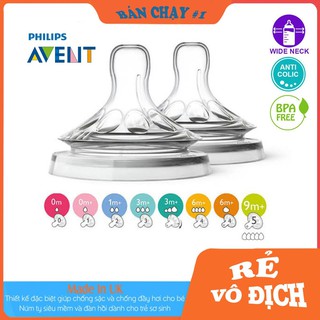 2 cái núm ti philips avent natural cổ rộng đủ size nth0020