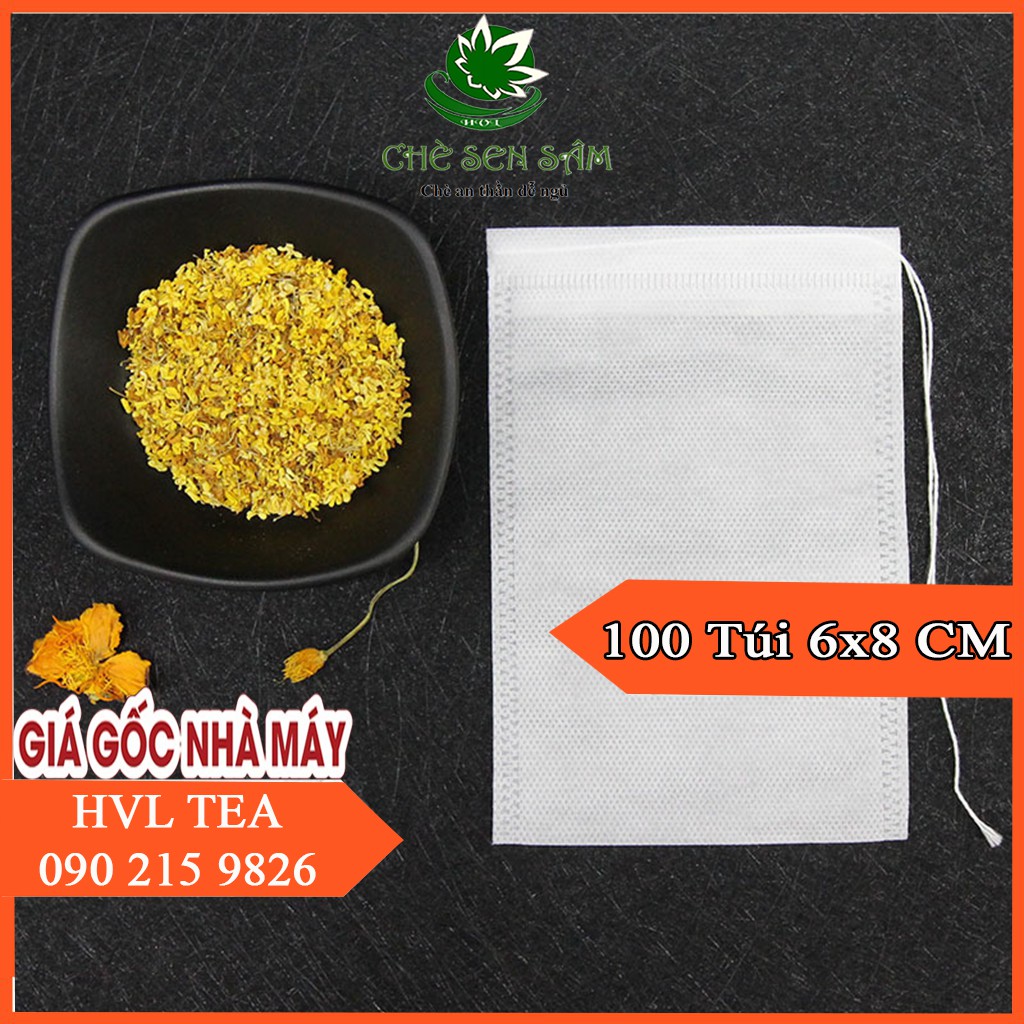 100 Túi Lọc Trà, Thảo Dược 6x8CM Bằng Vải Không Dệt Có Dây Buộc - Chất Liệu Cao Cấp