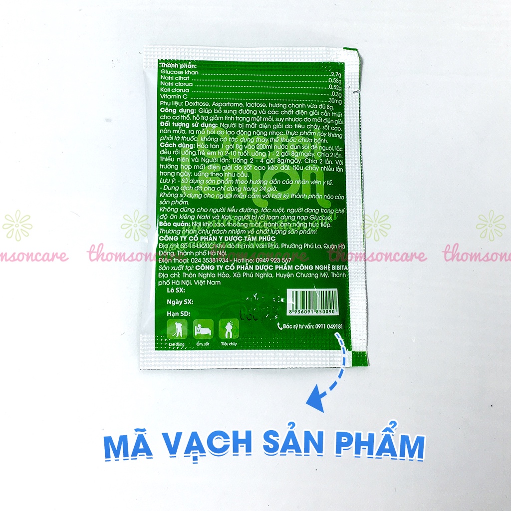 Bột điện giải Oresol bù nước khi ốm sốt, chơi thể thao,giải khát - Oresol Lemon Tâm Phúc Hộp 25 gói hương chanh