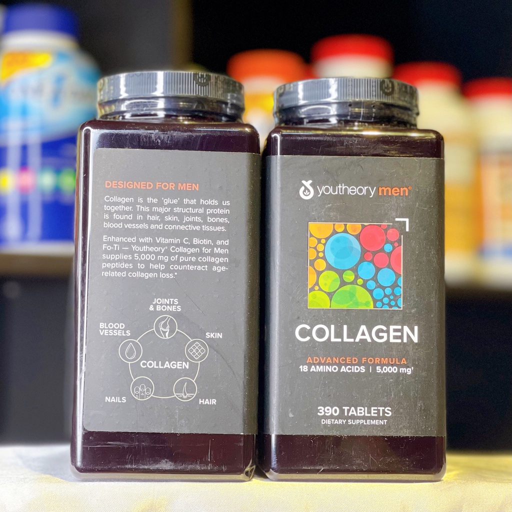 Viên uống đẹp da, đẹp móng, tóc cho Nam Youtheory Collagen Men hộp 390 viên chính hãng Mỹ giúp đàn hồi, căng mịn da