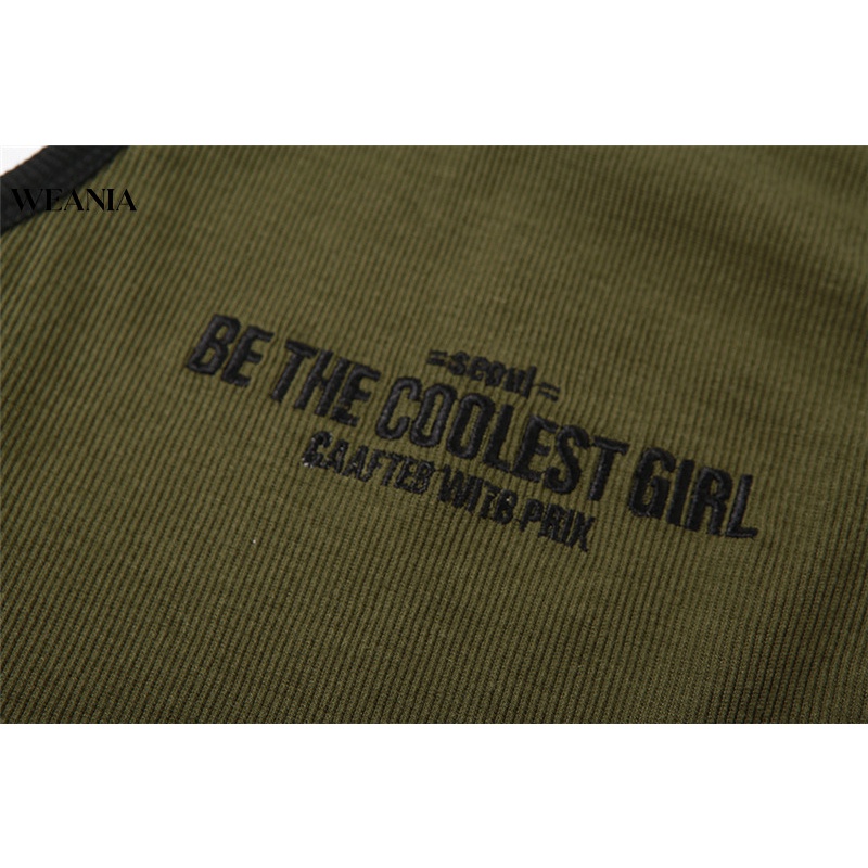 Áo Tank Top Cổ Tròn Thêu Chữ Thiết Kế Quyến Rũ Cho Nữ