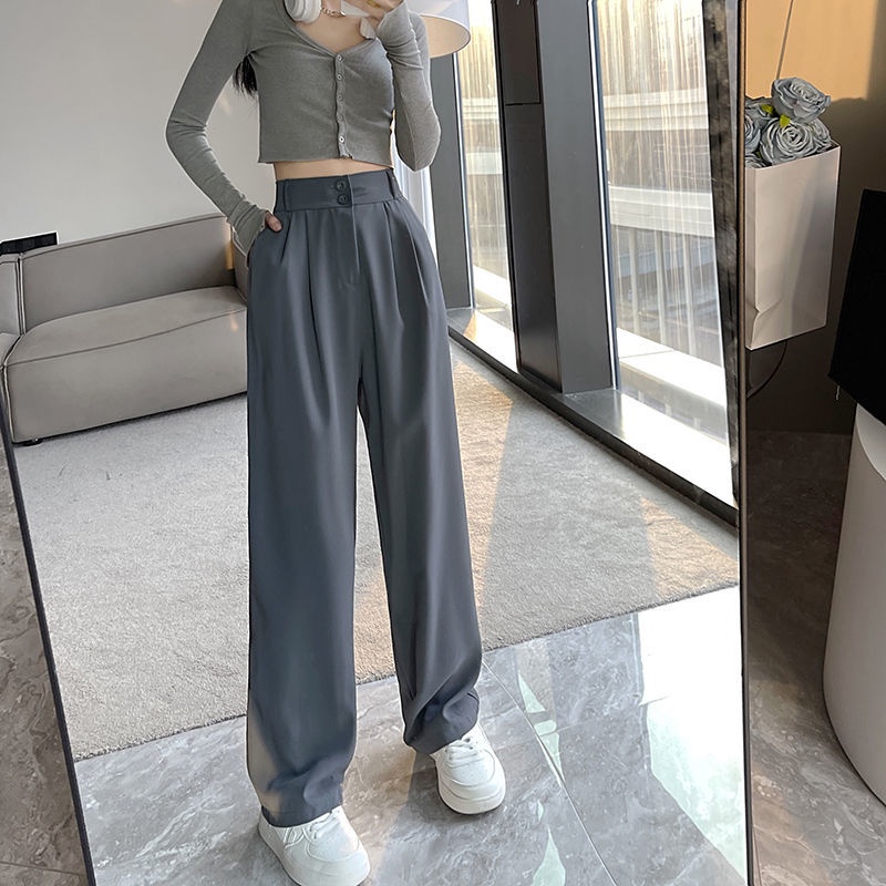 Quần Dài Ống Rộng Lưng Cao Màu Trơn Đơn Giản Thời Trang Hàn Quốc