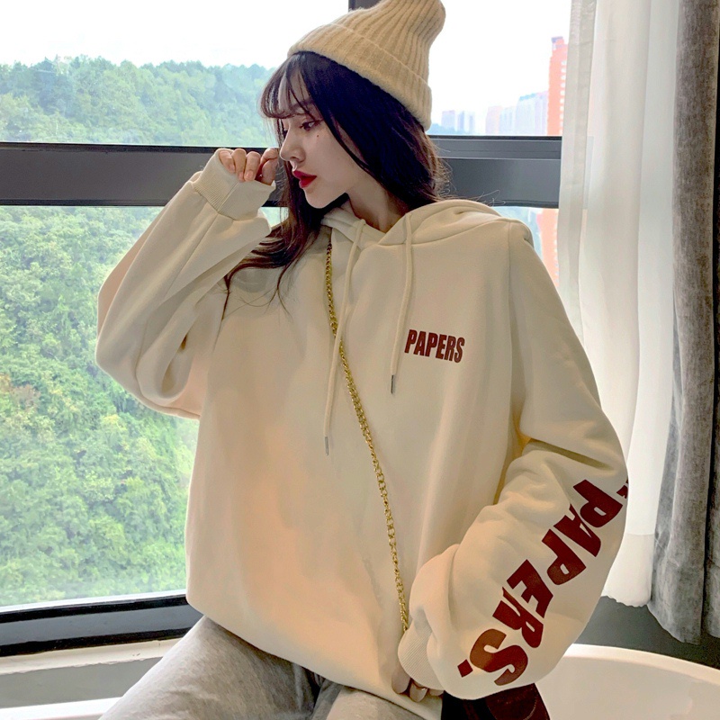 Áo hoodie nữ form rộng dài tay mũ trùm đầu FIRST DATE màu hồng dễ thương SMZ | BigBuy360 - bigbuy360.vn