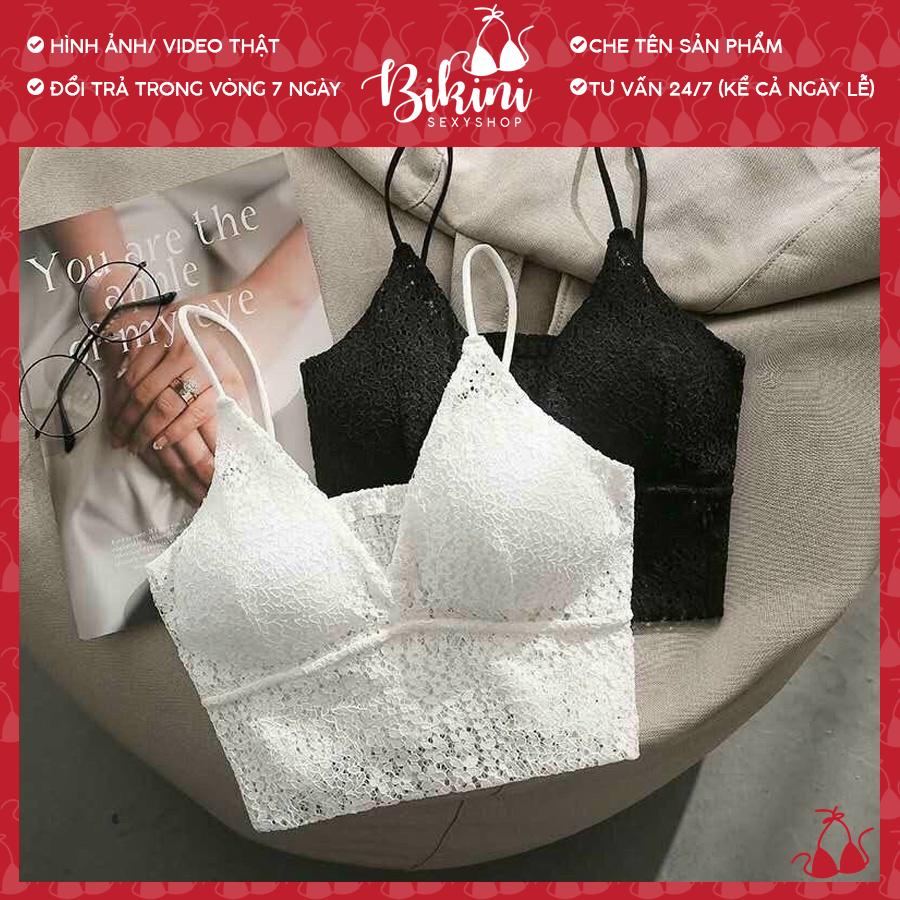 👙❣️ Áo bra nữ 2 dây ren hoa nhí có mút freesize màu đen/ trắng Bra016