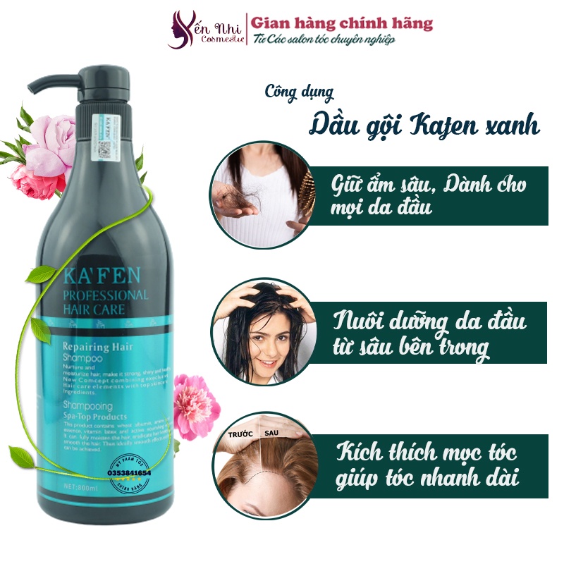 Dầu Gội Đầu Kafen xanh ngăn rụng tóc dầu gội dưỡng tóc 800ml, Mỹ phẩm tóc yến nhi DG15