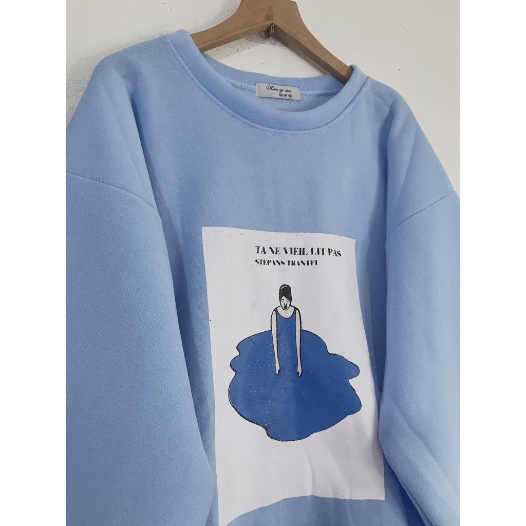 Áo Hoodie Unisex nam nữ form rộng kiểu dáng Sweater chất nỉ ngoại tay bồng phong cách Ulzzang hình nàng tiên xanh LOLITA | BigBuy360 - bigbuy360.vn